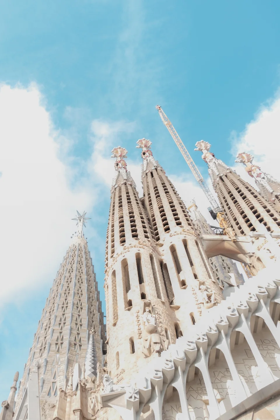 Looking up at the towers of Sagrada Família