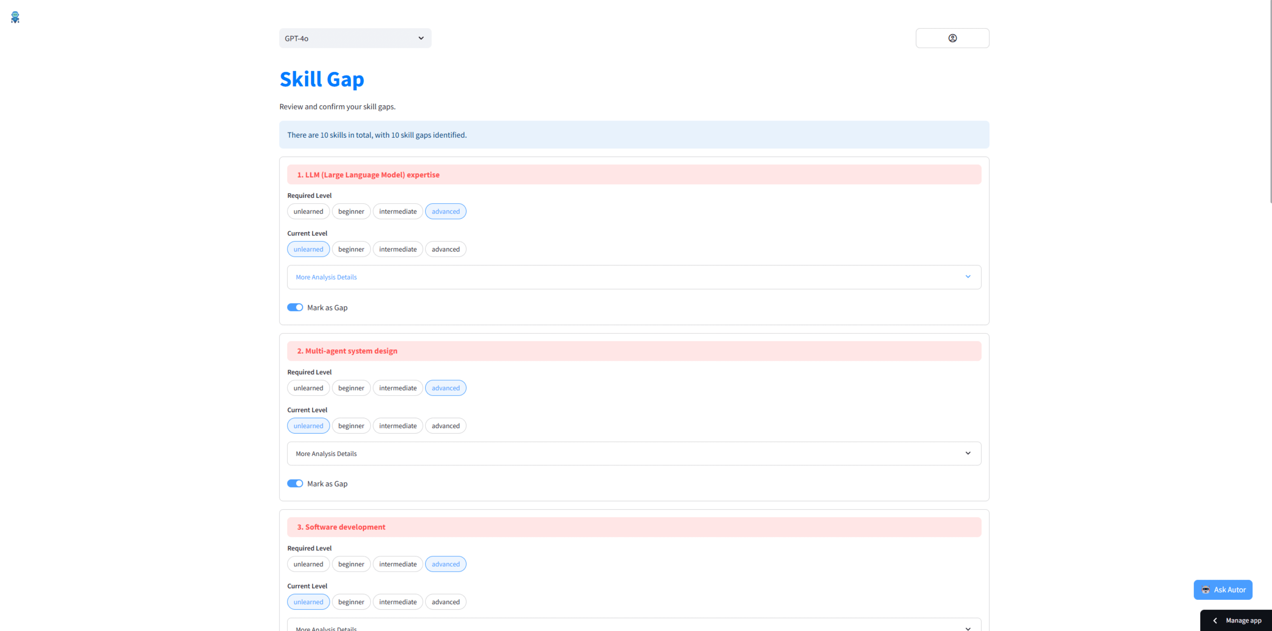 GenMentor screen: skill gap identification